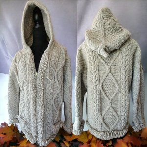 OCTAVALO EQUADOR ( M/L ) HANDKNIT 100% Wool Fisherman Zip/Hood Swtr